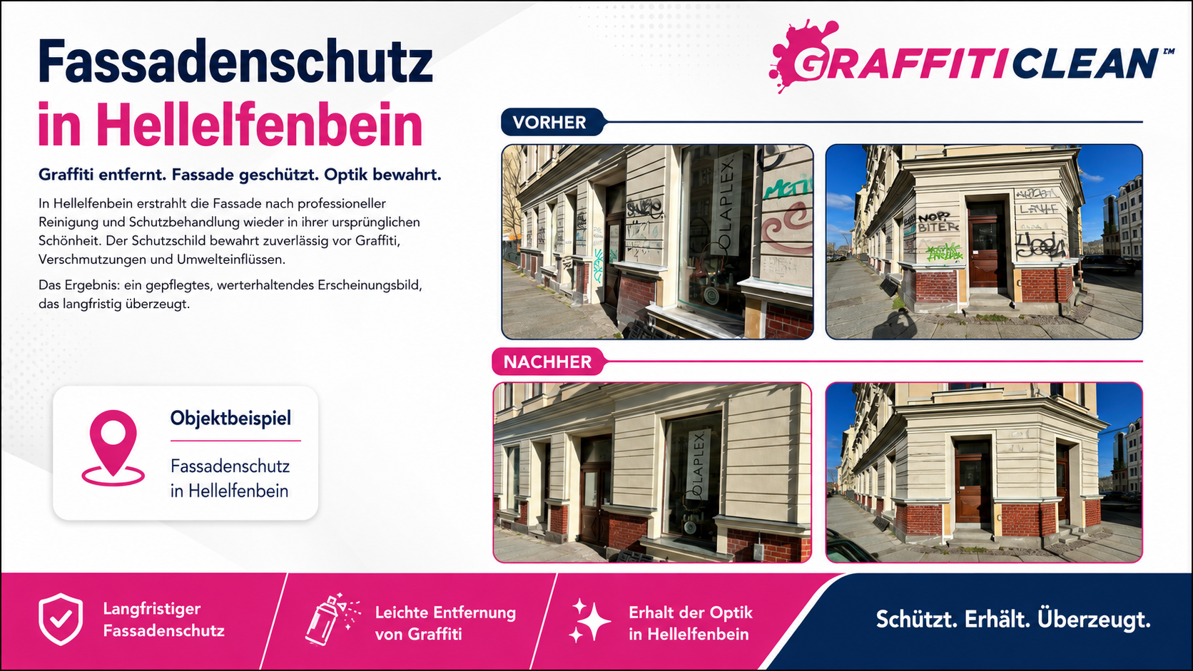 Fassadenschutz in Hellelfenbein – Objektbeispiel