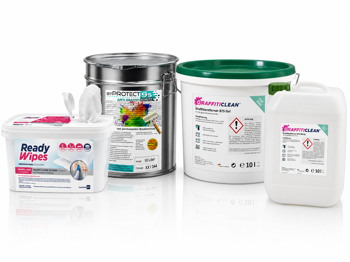 Produktübersicht: ReadyWipes, V-M PROTECT®95, Graffitientferner 875 Gel und flüssig